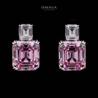 Omnia Candice Pink Emerald Cut Clip-On Earrings in 92.5 Silver with High Quality Simulated Diamonds