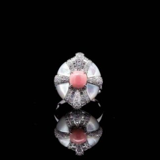 Omnia Pink Coral Ring in 92.5 Silver with High Quality Simulated Diamonds