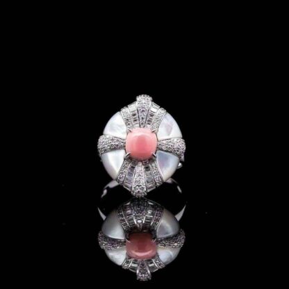 Omnia Pink Coral Ring in 92.5 Silver with High Quality Simulated Diamonds