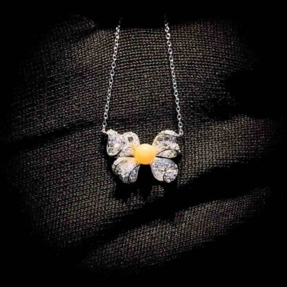 Omnia Coral Butterfly Necklace in 92.5 Silver with High Quality Simulated Diamonds
