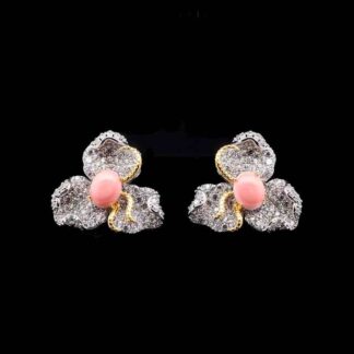 Omnia Coral Orchid Earrings in 92.5 Silver with High Quality Simulated Diamonds and Gold Accents