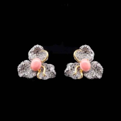 Omnia Coral Orchid Earrings in 92.5 Silver with High Quality Simulated Diamonds and Gold Accents