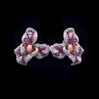 Omnia Pink Orchid Earrings in 92.5 Silver with High-Quality Simulated Diamonds and Coral Accents
