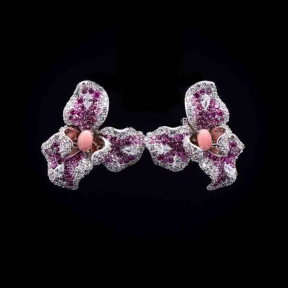 Omnia Pink Orchid Earrings in 92.5 Silver with High-Quality Simulated Diamonds and Coral Accents