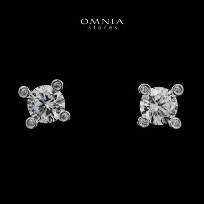 Tiba White Stud Earrings In 925 Silver High Quality Simulated Diamonds