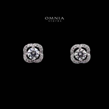 Omnia Fleur Halo Stud Earrings in 925 Sterling Silver with High-Quality Iced Cut Stones