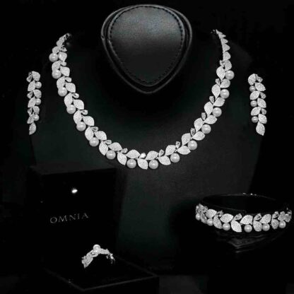 Omnia Thameenah Pearl Bridal Full Set in 925 Silver with High-Quality White Zircon Stones