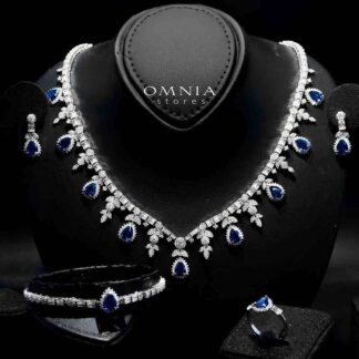 Omnia Milena Blue Bridal Full Set in 925 Silver High Quality Simulated Diamonds