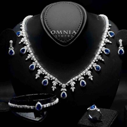 Omnia Milena Blue Bridal Full Set in 925 Silver High Quality Simulated Diamonds