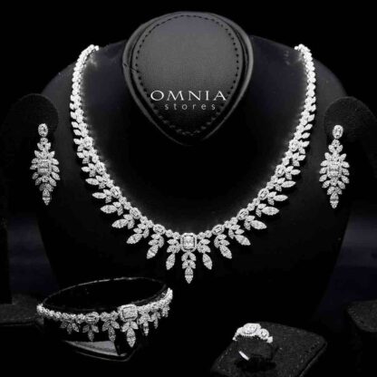 Omnia Sharifah White Bridal Full Set in 925 Silver High Quality Simulated Diamonds