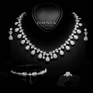 Omnia Raihana White Bridal Full Set in 925 Silver High Quality Simulated Diamonds