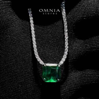 Omnia Bettina Green Necklace 925 Silver in High Quality Simulated Diamonds
