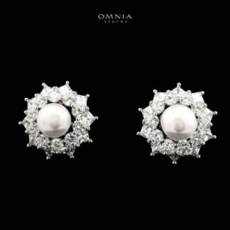 Omnia Zaria Pearl Earrings in 925 Silver with High-Quality White CZ Zircon Stones