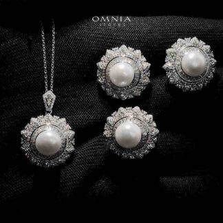 Omnia Yamama Silver Necklace, Earrings and Ring Set In 925 Silver High Quality Simulated Diamonds