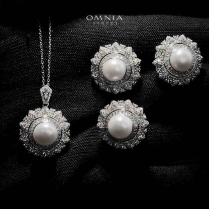 Omnia Yamama Silver Necklace, Earrings and Ring Set In 925 Silver High Quality Simulated Diamonds