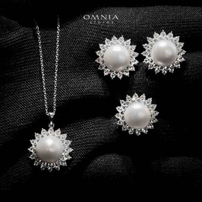 Omnia Misk Silver Necklace, Earrings and Ring Set In 925 Silver High Quality Simulated Diamonds