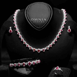 Omnia Sundus Maroon Bridal Full Set in 925 Silver High Quality Simulated Diamonds