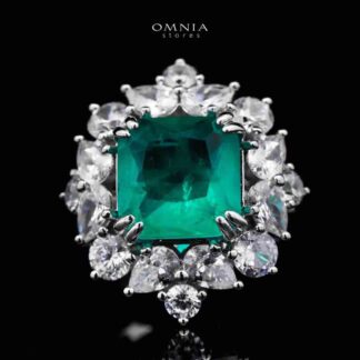 Omnia Adela Ring 92.5 Silver in High Quality Simulated Diamonds