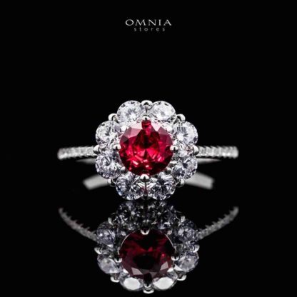 Omnia Mashael Flower Cut Ring in 92.5 Silver with High Quality Simulated Diamonds
