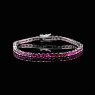 Omnia Tasneem Pink 3mm Tennis Bracelet in 92.5 Silver High Quality Simulated diamonds