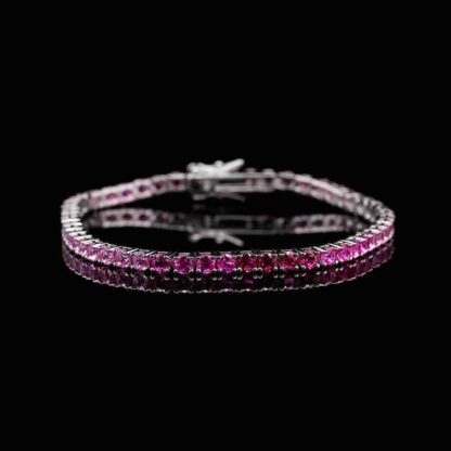 Omnia Tasneem Pink 3mm Tennis Bracelet in 92.5 Silver High Quality Simulated diamonds