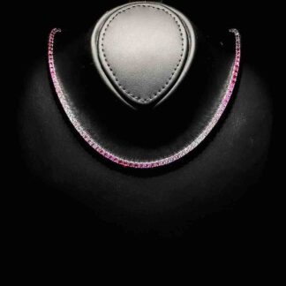 Omnia Saleen Pink 3mm Tennis Necklace 42cm in 92.5 Silver High Quality Simulated diamonds