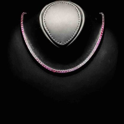 Omnia Saleen Pink 3mm Tennis Necklace 42cm in 92.5 Silver High Quality Simulated diamonds