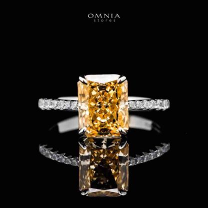 Omnia Agnesina Yellow 0.75 Carat Ring In 92.5 Silver High Quality Simulated Diamonds