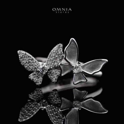 Omnia Aurora Butterfly Duo Ring in High Quality 925 Silver with Zircon Stones