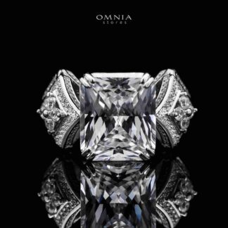Omnia Asma Cushion Cut Radiant White Ring in 92.5 Silver with High Quality Simulated Diamonds