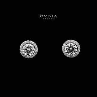 Omnia Aurora Halo Stud Earrings in 925 Sterling Silver with High-Quality Iced Cut Stones