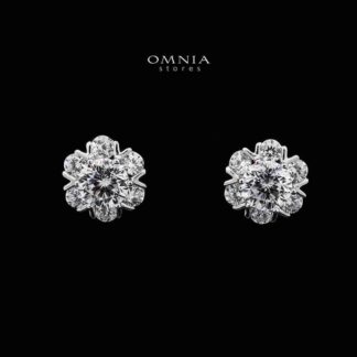 Omnia Blossom Cluster Stud Earrings in 925 Sterling Silver with High-Quality Iced Cut Stones