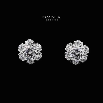 Omnia Blossom Cluster Stud Earrings in 925 Sterling Silver with High-Quality Iced Cut Stones