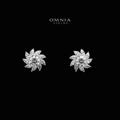 SUPER SALE!!! Omnia Soleila Bloom Stud Earrings in 92.5 Silver with High-Quality Moissanite Stones