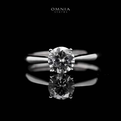 Omnia Maymona Round Cut Ring in 92.5 Silver with High Quality Zircon Stone