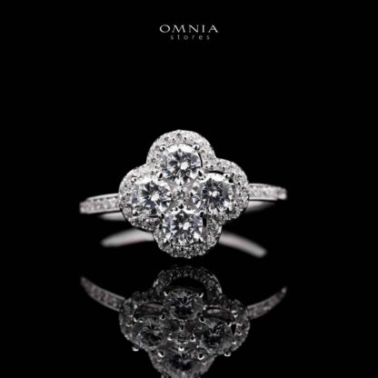 Omnia Horreya Floral Ring in 92.5 Silver With High Quality Iced Cut Stone