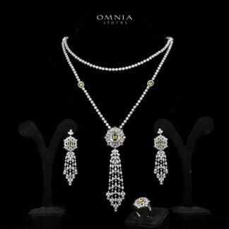 Omnia Ola Yellow Bridal Long chain Set Accessories in High Quality Zircon Stone Rhodium Plated (only avilable in KSA)