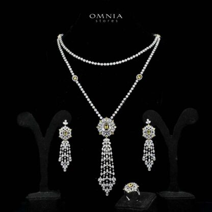 Omnia Ola Yellow Bridal Long chain Set Accessories in High Quality Zircon Stone Rhodium Plated (only avilable in KSA)
