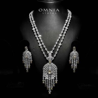 Àmaal Yellow Bridal Long chain Set Accessories High Quality Zircon Stone In Rhodium Plated