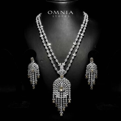 Àmaal Yellow Bridal Long chain Set Accessories High Quality Zircon Stone In Rhodium Plated