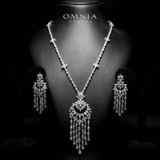 Omnia Abbir White Bridal Long chain Set Accessories High Quality Zircon Stone In Rhodium Plated
