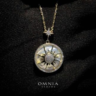 Omnia Asfar Pendant Necklace in Brass Gold Plated with Mother of Pearl