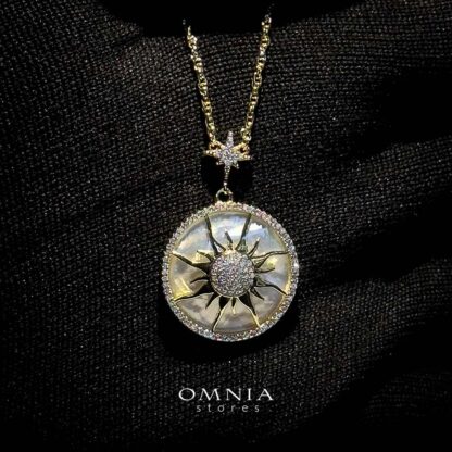 Omnia Asfar Pendant Necklace in Brass Gold Plated with Mother of Pearl