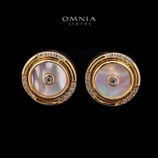 Omnia Asfar Stud Earrings in Brass Gold Plated with Mother of Pearl