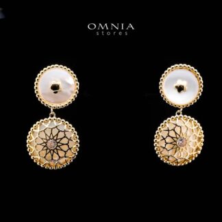 Omnia Asfar Dangle Earrings in Brass Gold Plated with Mother of Pearl