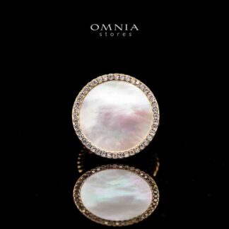Omnia Zohair Statement Ring in Brass Gold Plated with Mother of Pearl