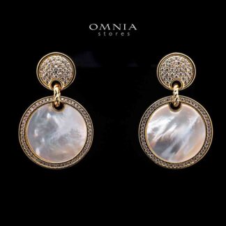 Omnia Zohair Dangle Earrings in Brass Gold Plated with Mother of Pearl