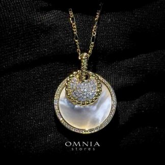 Omnia Zohair Pendant Necklace in Brass Gold Plated with Mother of Pearl