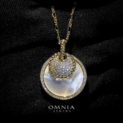 Omnia Zohair Pendant Necklace in Brass Gold Plated with Mother of Pearl