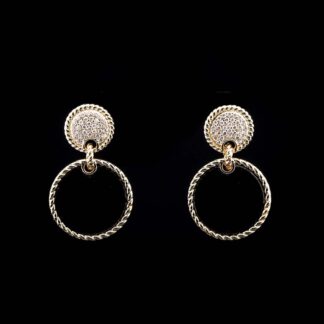 Omnia Elena Black Agate Stone Earrings in High Quality Zircon Stone in Rhodium Plated